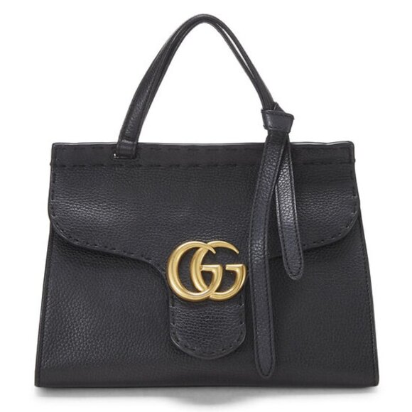 Gucci GG Marmont Top Handle Bag Black Leather Crossbody Gold Hardware - Picture 2 of 11
